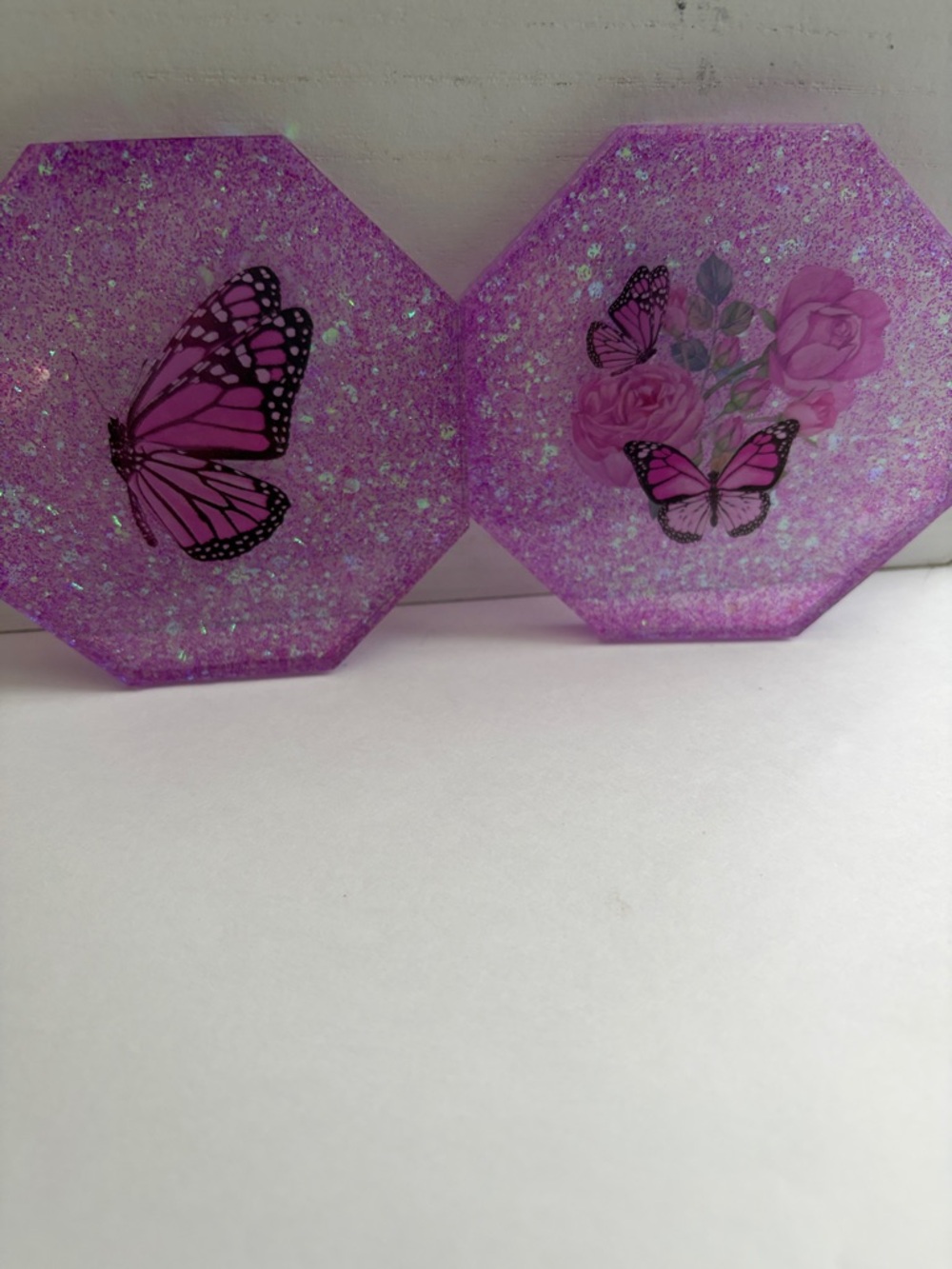Handmade Purple Glitter Butterfly Coasters - Set of 5 - Picture 7 of 9